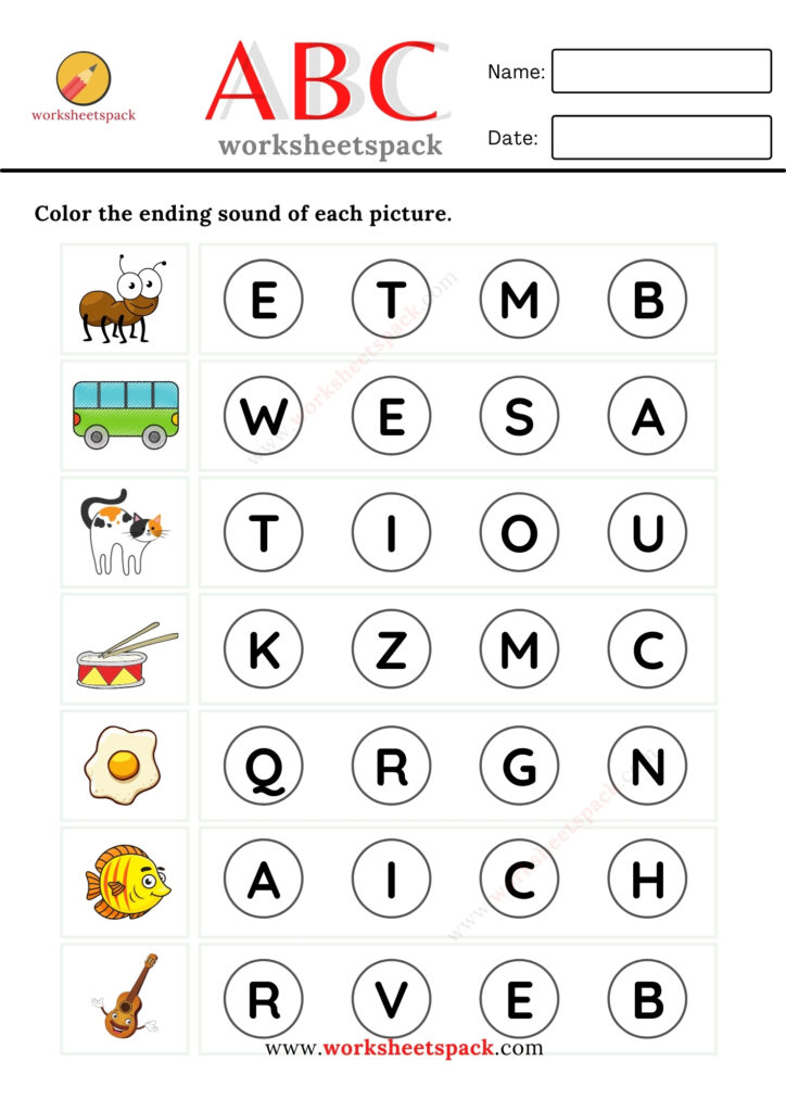 free ending sound worksheet