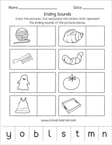 Ending sounds worksheets and printables for preschool and ...
