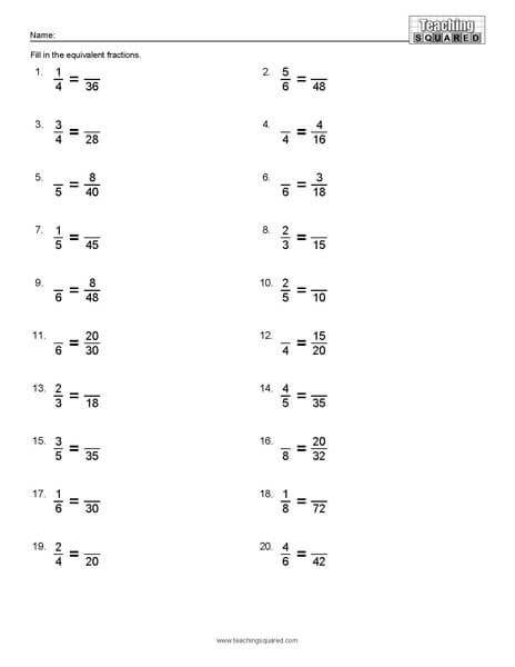 Equivalent Fractions - Teaching Squared