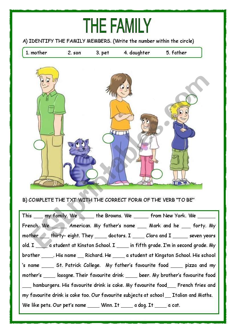free esl family worksheet