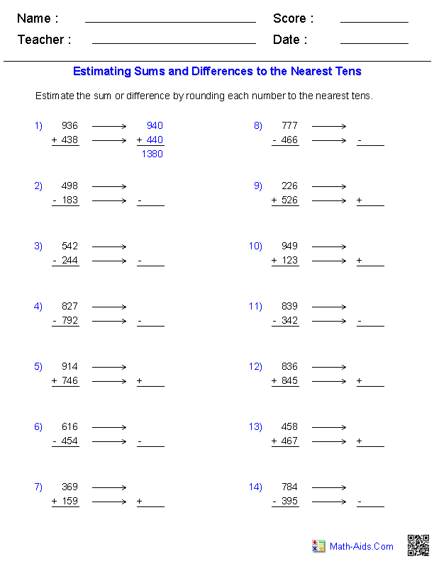 Estimation Worksheets | Dynamically Created Estimation Worksheets ...