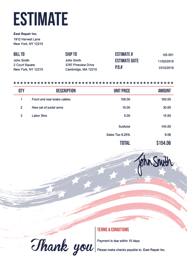 Free Estimate Templates | 100 Styles | Print &  Download PDF