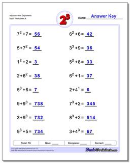 free exponent worksheet