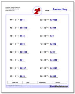 Exponents Worksheets: Powers of Ten and Scientific Notation