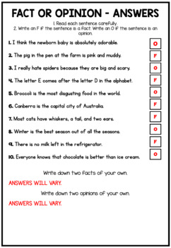 Fact Or Opinion - Worksheet by Pink Tulip Teaching Creations | TPT