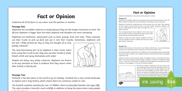 CfE Fact or Opinion Worksheet (teacher made) - Twinkl