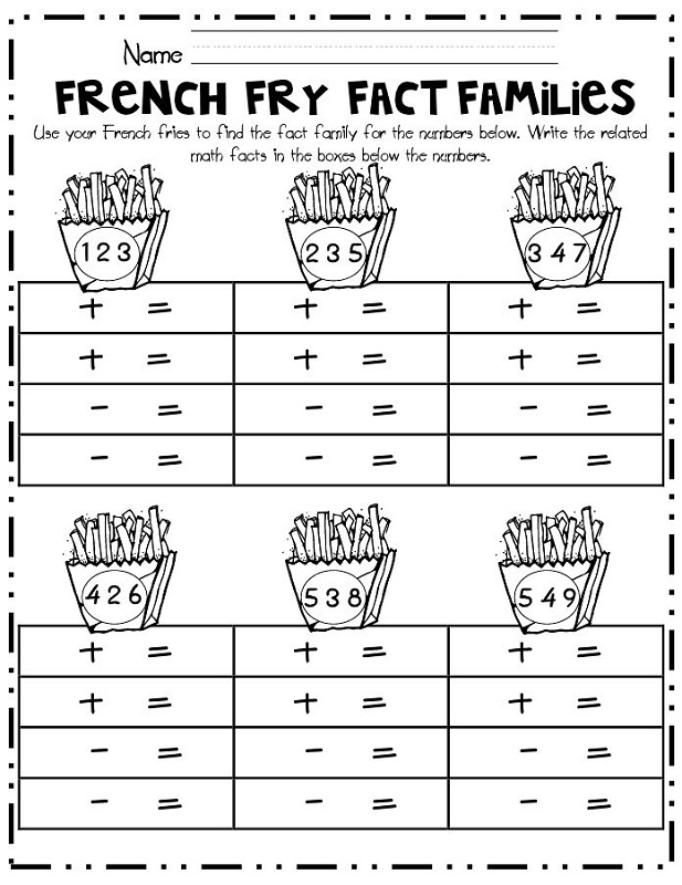 free fact family worksheet for first grade