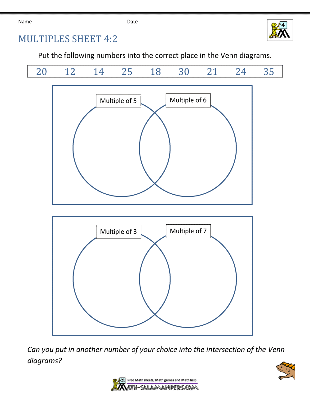 Factors and Multiples Worksheet