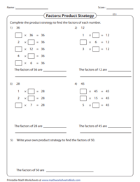 Factors Worksheets