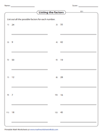 Factors Worksheets