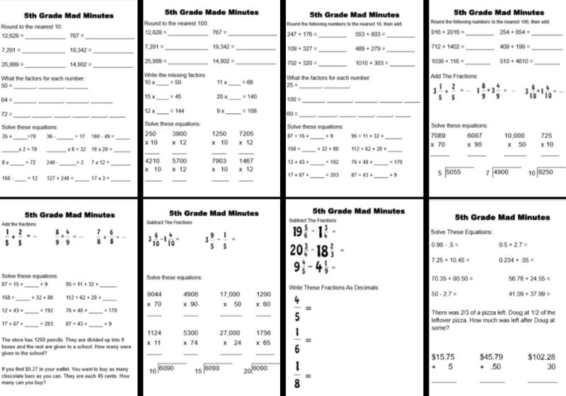 FREE 5th Grade Math Worksheets