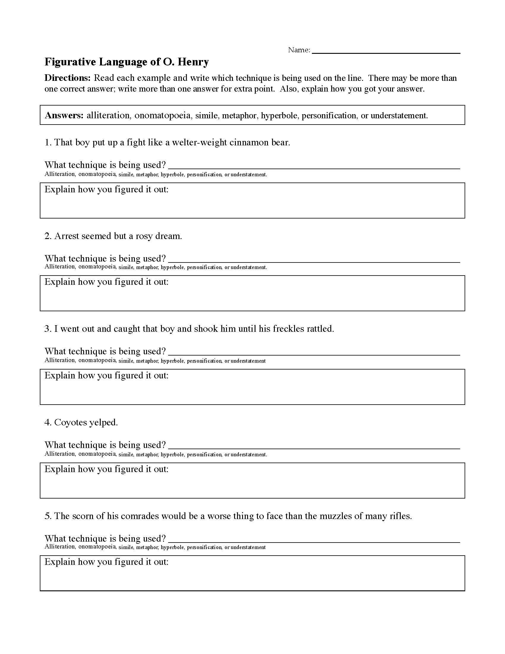 Figurative Language Worksheets | Reading Activities