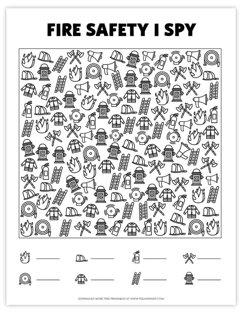 Fire Safety I Spy - Free Printable I Spy Games - Pjs and Paint