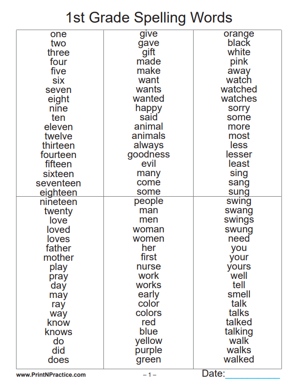 free first grade printing worksheet