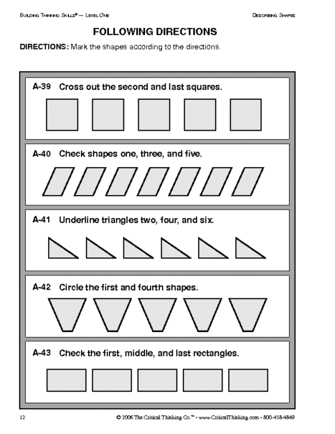 free following direction worksheet