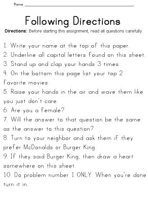 Follow directions activity