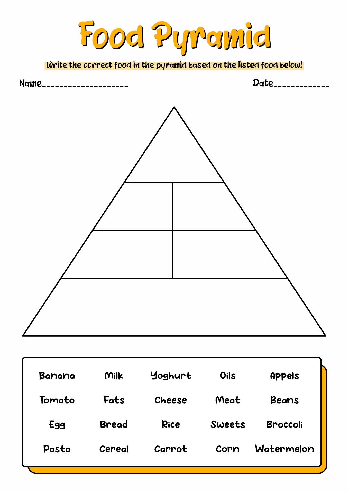 free food pyramid worksheet