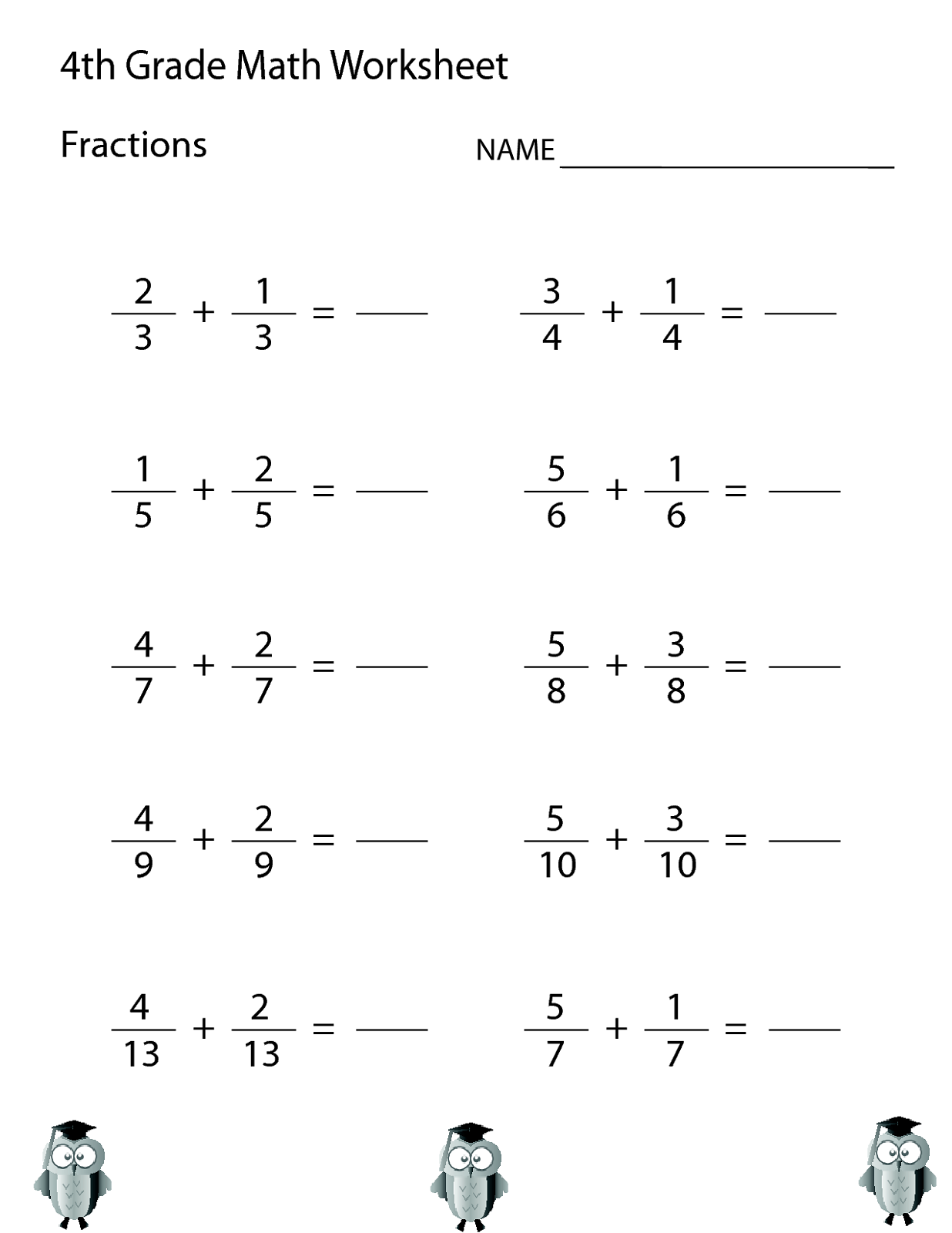 free fraction worksheet 4th grade