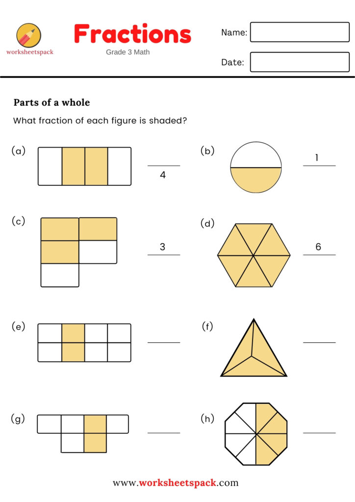 free fractions worksheet grade 3