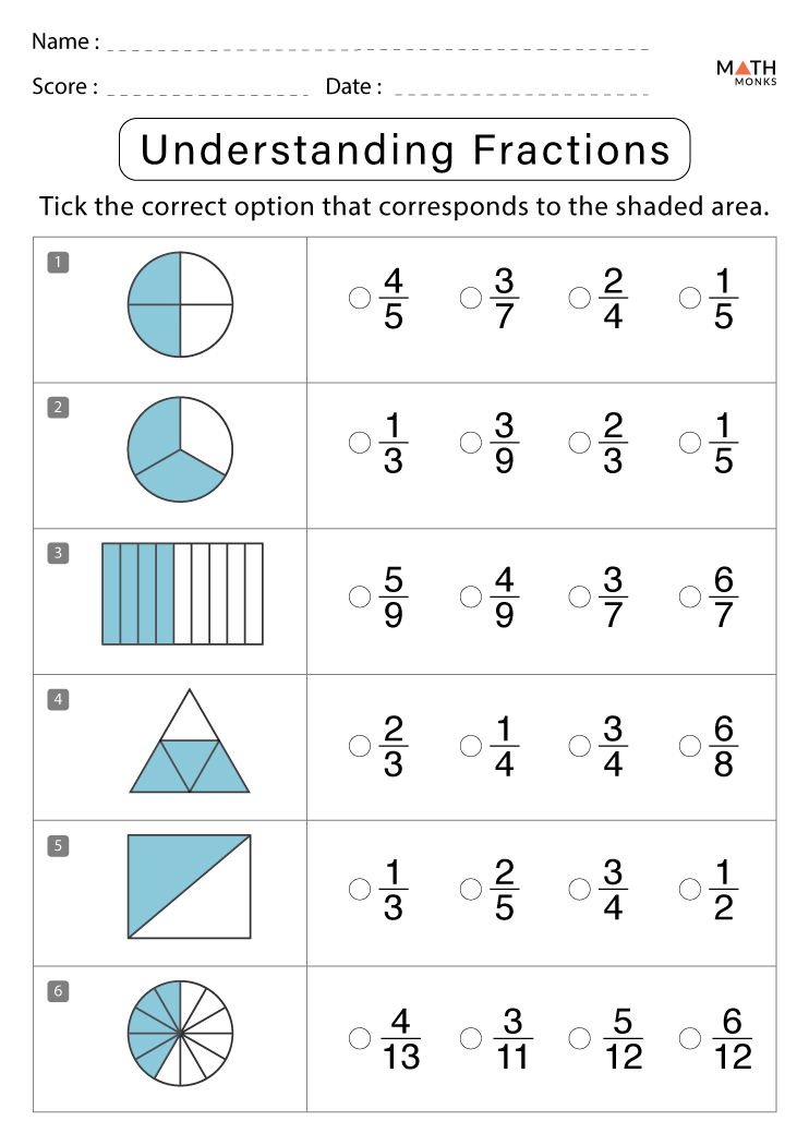 free fractions worksheet grade 3