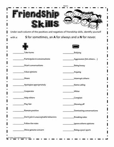 Friendship Skills Printable Worksheets