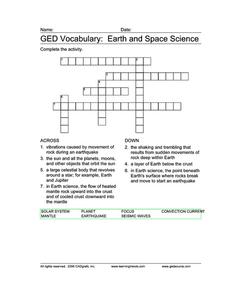 GED Vocabulary: Earth and Space Science Worksheet for 9th - 12th ...