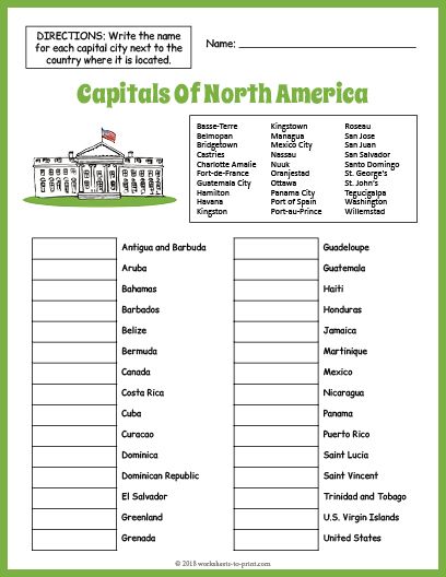 Free Capitals Of North America Geography Worksheet | Geography ...