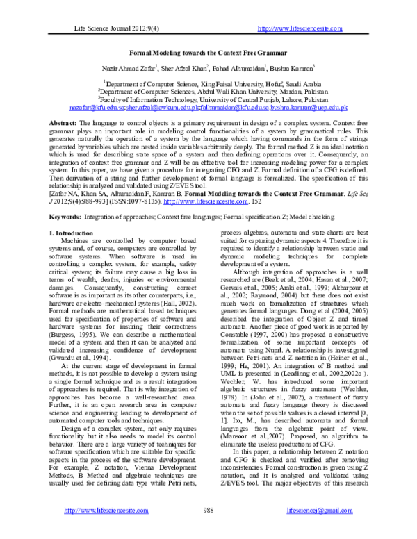 PDF) Formal Modeling towards the Context Free Grammar | Sher Afzal ...