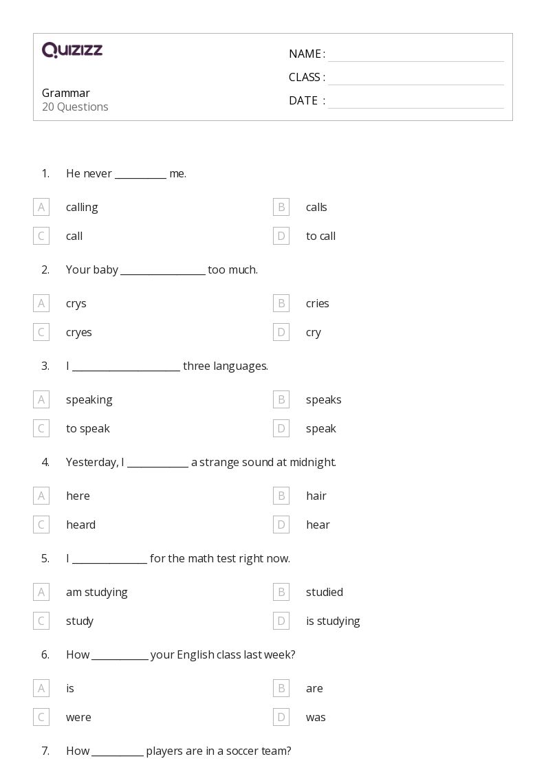 50+ Grammar worksheets for 7th Year on Quizizz | Free &  Printable