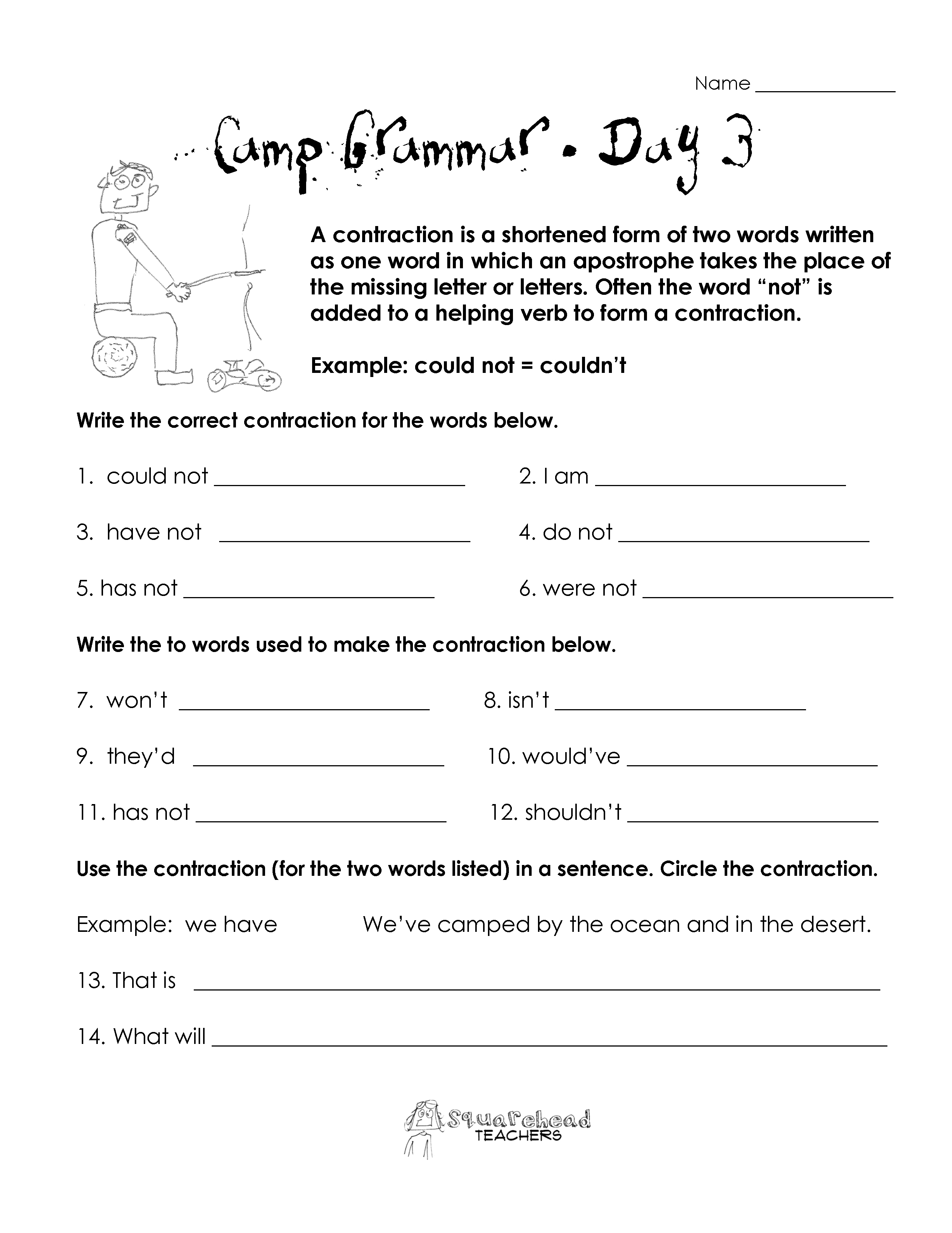 Camp Grammar (4 days of free worksheets for upper grades ...