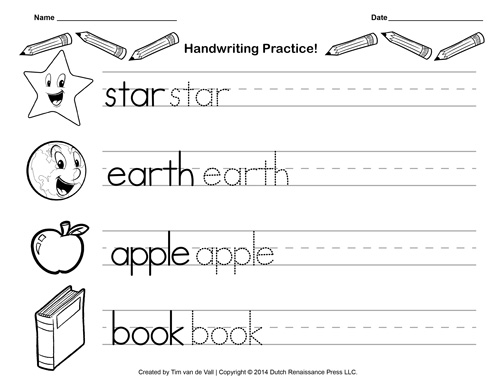 free handwriting worksheet kindergarten