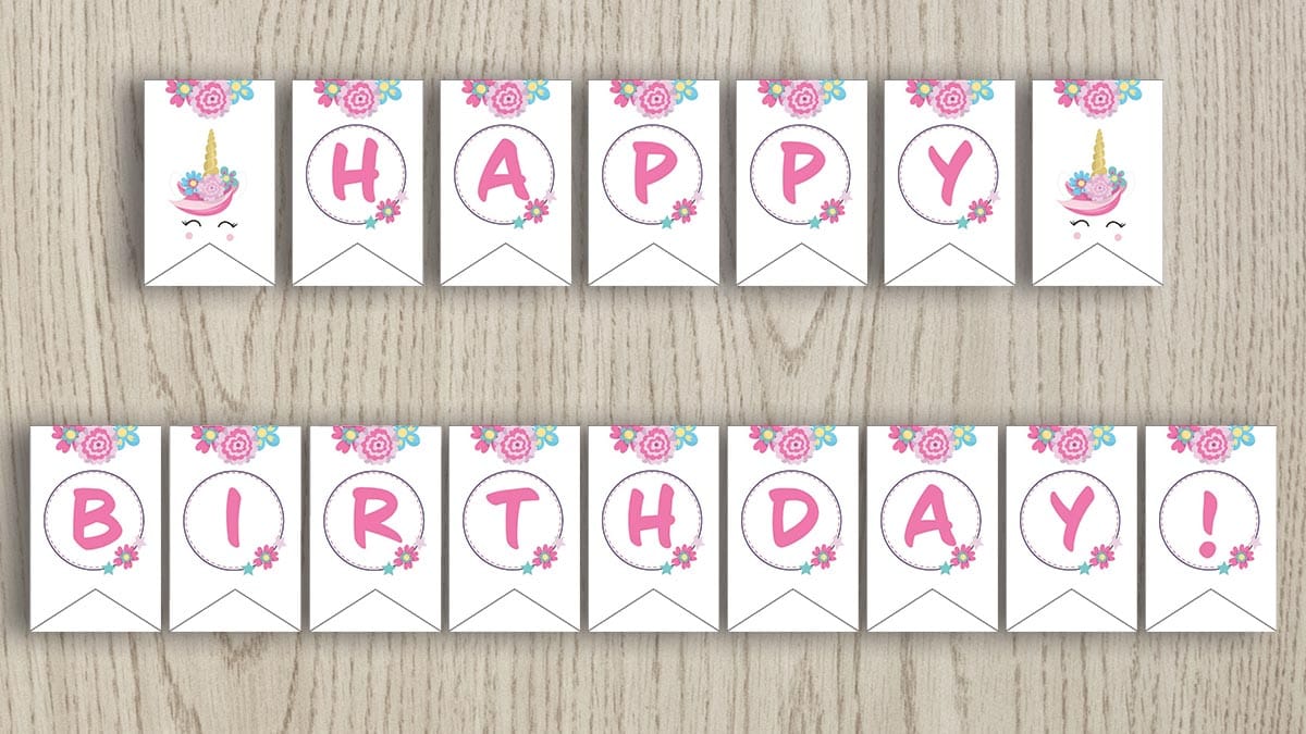free happy birthday banner printable unicorn