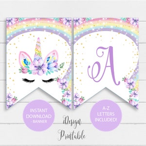 free happy birthday banner printable unicorn
