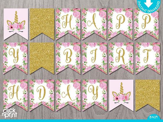 free happy birthday banner printable unicorn