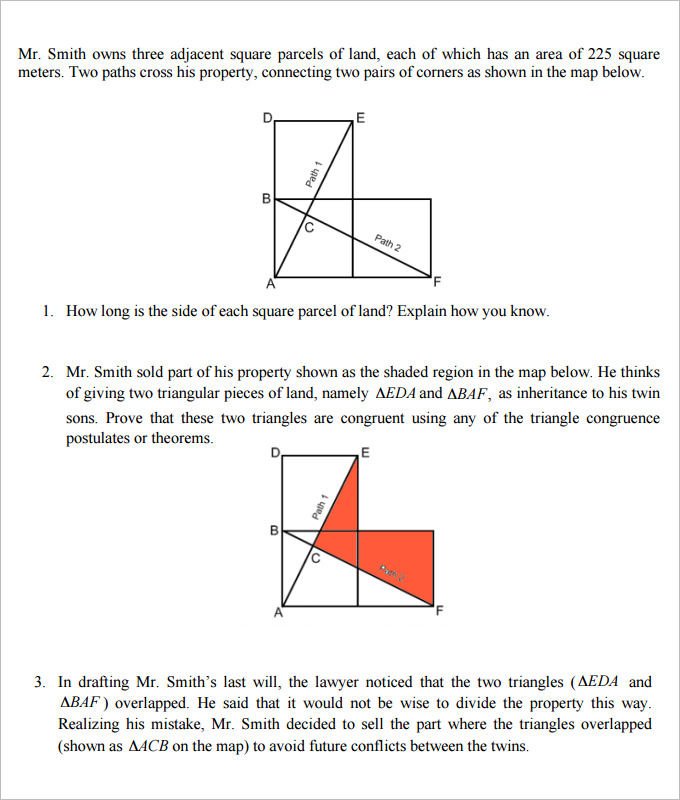 free high school geometry worksheet