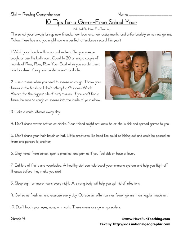 free high school reading comprehension worksheet
