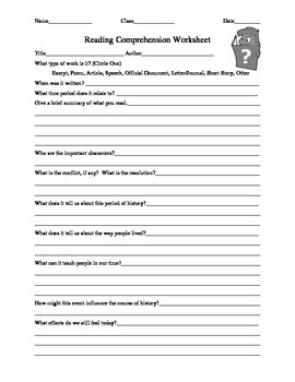 free high school reading comprehension worksheet