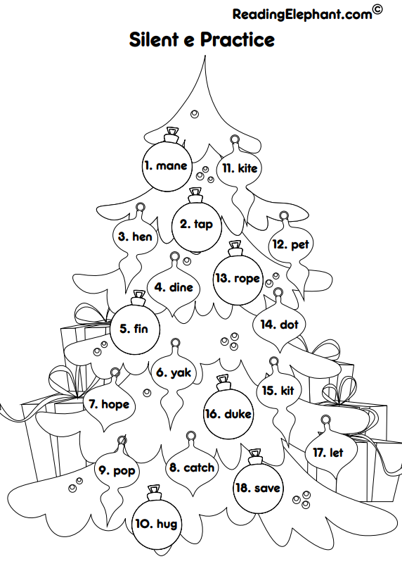 Silent e Holiday Worksheet - Reading Elephant