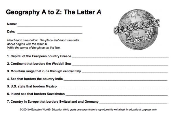 Geography A to Z — Free Printable Worksheets - Five Js Homeschool ...