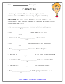 Homonym Worksheets