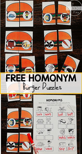 ? FREE Printable Hamburger Homonyms Activity