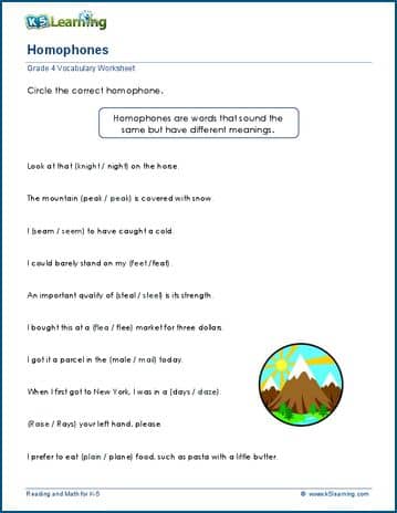 free homophone worksheet