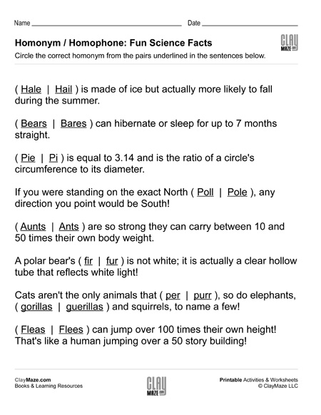 free homophone worksheet