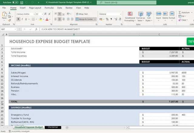 free household budget tools