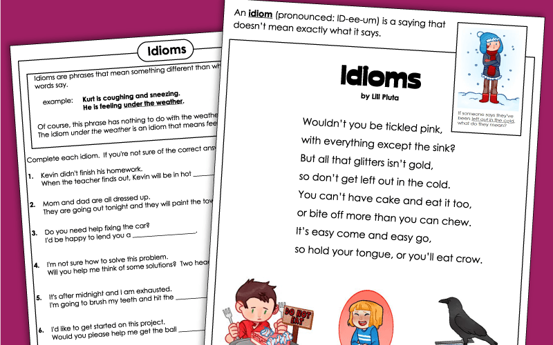 free idioms worksheet