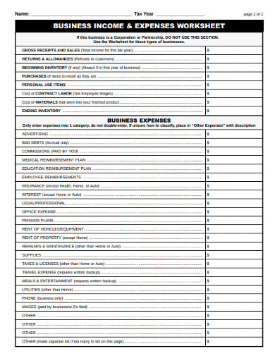 free income and expense worksheet