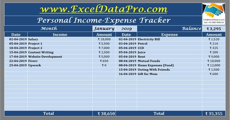 Download Personal Income-Expense Tracker Excel Template - ExcelDataPro