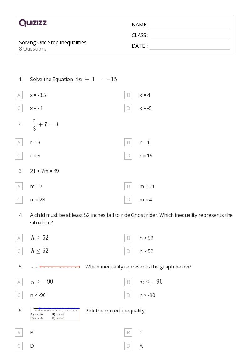 50+ One-Step Inequalities worksheets for 5th Grade on Quizizz ...