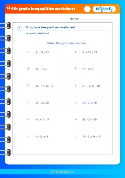 free inequalities worksheet