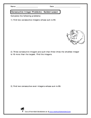 Fillable Online Word Problems with Consecutive Integers 5 Pack ...